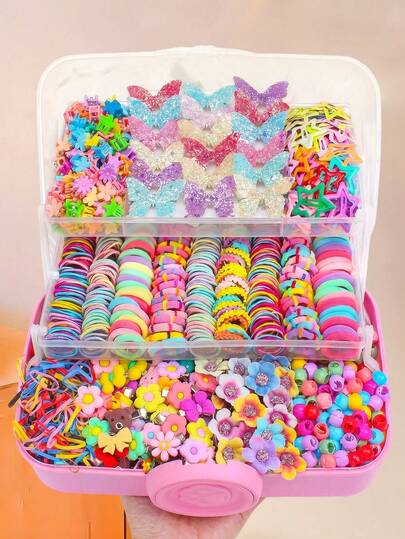 510 piezas/Set Accesorios para el cabello estilo Kawaii coloridos, que incluyen pasadores de mariposa con brillo, scrunchies de arcoíris, decoraciones de flores lindas, ornamentos para el cabello vibrantes - Adecuado para niñas, uso diario, fiestas, viajes, esencial para crear peinados dulces