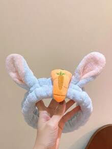 Luxury Cute Rabbit Ear Headband, Soft Plush Elastic Hair Hoop With Carrot Pattern, Suitable For Skincare And Makeup - 1 Headband - View 3