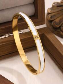 1pc/5pcs Hot Selling Non-Fading Gold Plated Stainless Steel Bracelet, Cross-Border Mirror Finish Four-Leaf Clover Titanium Steel Bangle - Gold - View 11