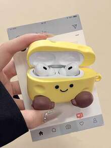 1pc Cute 3D Cheese Cake Silicone Headphone Case, Compatible With AirPod1/2/3/4/Pro, Shockproof Protective Cover With Keychain - Yellow - View 3