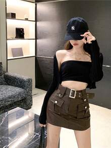 Women Skirts - Coffee Brown - View 9