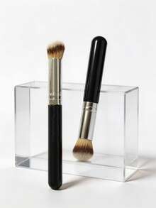 2 pièces Set de pinceaux de maquillage professionnels, pinceau à fond de teint en poils de nylon doux, pinceau à poudre, pinceau à contour, pinceau à blush, pinceau à highlighter, outils de maquillage essentiels pour femmes, portable - Noir - Voir 6