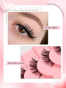 Asiteo 7 Pairs Cartoon Half-Eye False Eyelashes, Extended Tail False Eyelashes, Cat Eye Anime Pointed False Eyelashes, Natural Thin Faux Mink False Eyelashes, Transparent Band False Eyelashes - 半眼睫毛 - 查看 3