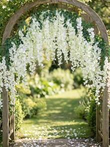 2-Pronged Bean Flower Artificial Vine 100cm 1set(6pcs) Silk Fabric Suitable For Spring, Summer, Autumn, Winter All Seasons Room Decoration, Wedding Arch Decoration, Home Decoration, Outdoor Yard Decoration, Ceiling Hanging Decoration - Two-pronged White Tofu Pudding, 6 Pieces - View 3