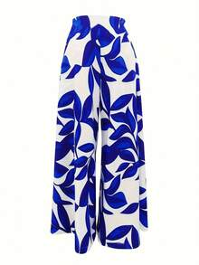 Stylish And Fashionable Printed Wide-Leg Trousers - Blue - View 4