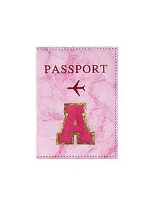 1pc Passport Cover With Rose Red Towel Embroidery And A-Z Letter Print, Unisex RFID Vintage Business Passport Holder, Multifunctional Travel Organizer Pouch, Travel Accessories, Travel Wallet, Passport Case, Beach Holiday Bag, Summer - Pink - View 12