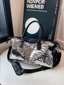 New Fashionable Travel Bag With Jacquard Pattern, Minimalist Niche Design, Stylish And Popular, Suitable For Short Trips, Fitness, With Spliced Color Blocks, Large Capacity, Versatile - Ginger - View 4