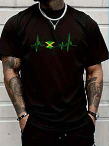 Camiseta 100% Algodón con Diseño de Latidos del Corazón y Bandera de Jamaica, Camiseta Casual de Manga Corta para Hombre y Mujer, Camiseta Gráfica - azul real - Ver 1