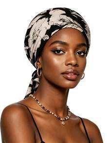 CONFLASS Red Floral Bohemian Style Black & White Floral Pre-Tied Headband - Soft, Comfortable Stretchy Headwrap With Tails, Breathable Hair Care, Suitable For Sleeping, Chemotherapy And Muslim Fashion - Multicolor - View 12