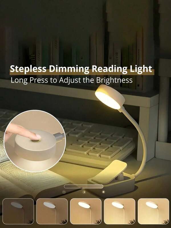1pc Battery Powered Reading Light, Suitable For Nighttime Reading, Adjustable Clip-On Reading Lamp, 3 Color Temperatures, Dimmable, Mini Portable, Applicable For Bedroom, Living Room, Bed Reading, Gift, Reading, Book Light