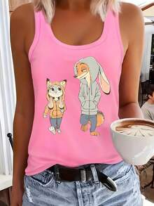 Disney Zootopia Judy & Nick Women's Sleeveless Tank - Cute Hoodie Swap Couple Print Racerback Top, Lightweight Casual Shirt For Disney World Trip, Summer Vacation & Daily Wear - Hồng - Xem 1