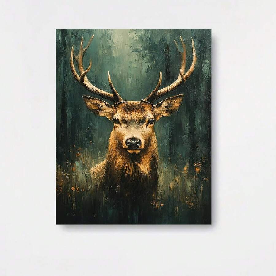 1pc 12x16 Inch Red Deer Stag in Bright Green Foggy Forest Canvas Wall Art - Modern Home Decor with Recycled Wood Frame, Ready-to-Hang Nature-Inspired Wildlife Painting for Living Room, Bedroom, Office, Deer Wall Decor, Office Artwork, Natureinspired Painting, Detailed Texture, Bedroom Artwork, Highquality Print, Nature Artwork, Nature Lovers, 2D Flat - Enmarcado - Ver 1
