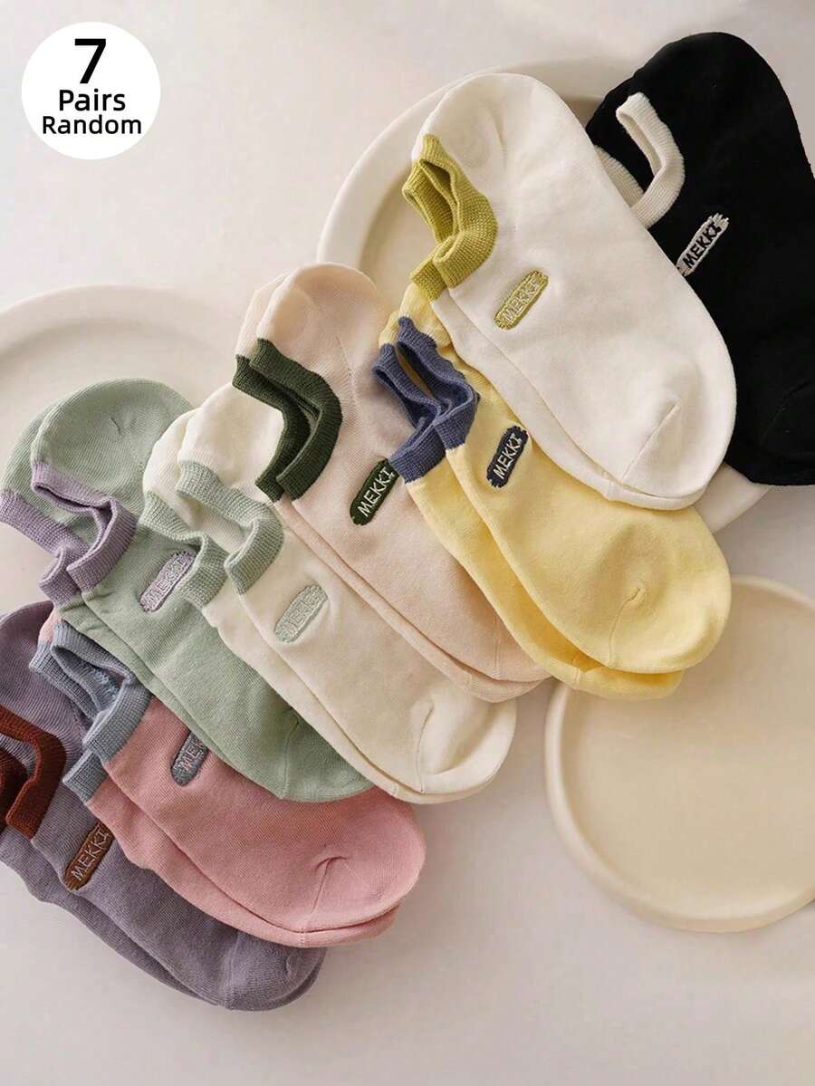 7双女士糖果色隐形袜,颜色随机,包括绿色、黄色、粉色 - 彩色 - 查看 1