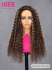ISEE Wear Go Half Wig Water Wave Flexible Fit 3 In 1 Half Wig With Drawstring Natural Hairline Honey Highlight Ombre Color Highlight Wear And Go Glueless Human Hair Wig Pre-Plucked Hairline 180% Density 16-28 Regular Inch Unprocessed Virgin Hair Daily Use For Women - S2/30 - View 4