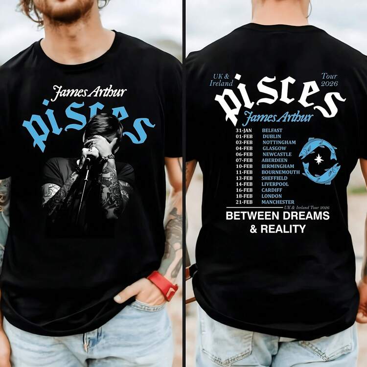 World Tour Dates 2026 Pop Singer Pisces Era Style Graphic T-Shirt - Black - View 1