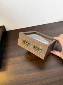 1pc Vintage Wooden Jewelry Box With Lid, Transparent Dust-Proof Storage Box For Earrings, Rings, Bracelets, Portable Small Accessory Organizer - Multicolor - View 8
