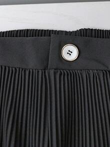 Pantalones cortos/falda plisada de unicolor, de moda versátil y holgada para mujer, para el verano - Negro - Ver 3