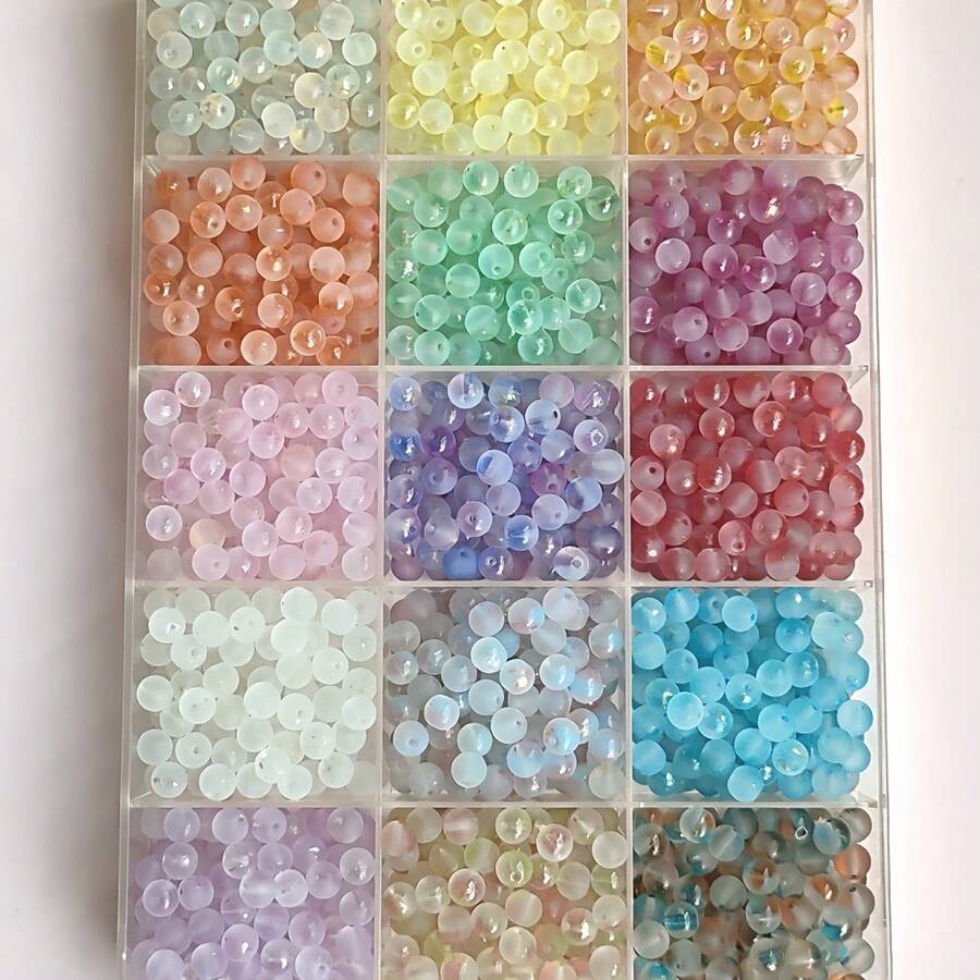 100/200pcs 8mm Frosted Gold Foil Round Glass Beads With Straight Hole, Spacer Beads For Jewelry Making, Handmade DIY Bracelets, Necklaces, Earrings Accessories - Multicolor - View 1