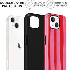 Gestreifte Handyhülle geeignet für iPhone 15 ,, mit einem attraktiven Streifenmuster für Mädchen und Frauen, dünne Silikon + PC stoßfeste und kratzfeste Schutzhülle, mit roten und grünen Streifen. - Weiß 7 - Übersicht 2