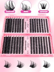 384/352pcs D-Curl False Eyelashes, DIY Makeup Essential, Large Capacity, Soft And Natural, Suitable For Beginners, Thick And Fluffy, Individual Eyelash Set, Long-Lasting Volume, Mixed Styles, Suitable For Beginners And Daily Use, Suitable For Weddings, Parties, Cosplay And Music Festivals - 黑色 - 查看 6