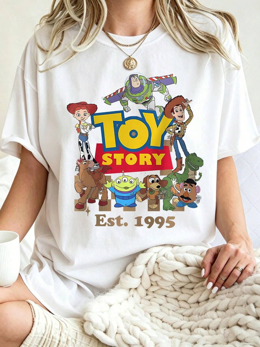 Breathable Cotton Toy Story Fan Tee | Retro Toy Story Group Est. 1995 Print | Nostalgic 90s Disney Pullover Shirt - White - View 1