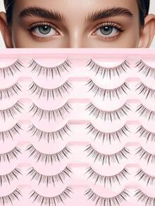 14 Pairs Large Capacity Faux Mink Eyelashes, Natural Dramatic Soft Wispy Fluffy Reusable Strip Lashes - Black - View 6