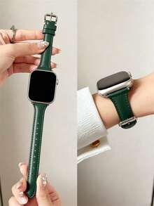 純色PU手錶錶帶，相容於Apple Watch 42mm、38mm、40mm、41mm、44mm、45mm、46mm、49mm，時尚智慧手錶替換錶帶，適用於Series Ultra2、Ultra SE2、SE 11、10、9、8、7、6、5、4、3、2、1及更多，適合女性，可用作學生返校禮物 - 墨綠色 - 查看 5