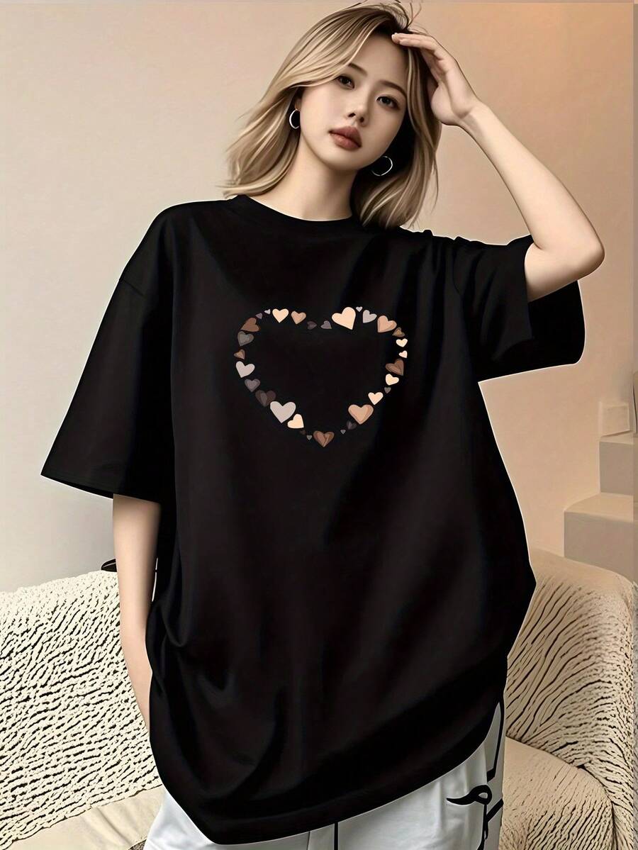 Plus Size - Plus Size - Plus Size Women'S T-Shirt In Korean Style, Suitable For And Celebrities, Offering A Loose And Comfortable Fit.Jpg - Black - View 1