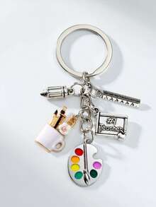 1pc Back To School Gifts For Pencil Ruler Book Art Palette Keychain For Boys Girls Birthday Christmas Gifts For Teacher Students Tote Bags Keychain - Multicolor - View 12