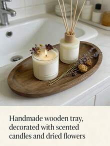 1 pieza Bandeja decorativa asimétrica de madera resistente e impermeable, fácil de limpiar, adecuada para café, frutas, comida, llaves, joyas, escritorio, hogar, restaurante, dormitorio, baño, oficina, hotel, fiesta y talla grande, excelente regalo - color madera C - Ver 6