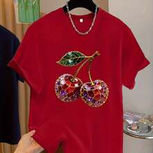 Men's T-Shirt With Gem Cherry Print - Red - View 1