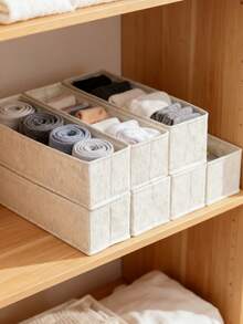 1 pieza/2 piezas Caja de almacenamiento de calcetines de lino, Caja organizadora de cajón plegable, Caja organizadora de calcetines y ropa interior, Caja de almacenamiento con divisor de cajón, Caja de almacenamiento de tela - Blanco - Ver 8