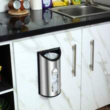 1pc Kitchen Wall-Mounted Stainless Steel Shopping Bag Storage Rack & Dispenser, Space-Saving Plastic Bag Organizer, Suitable For Kitchen, Pantry Or Cabinet, Reusable Plastic Bag Organizer, Silver - Silver - View 5