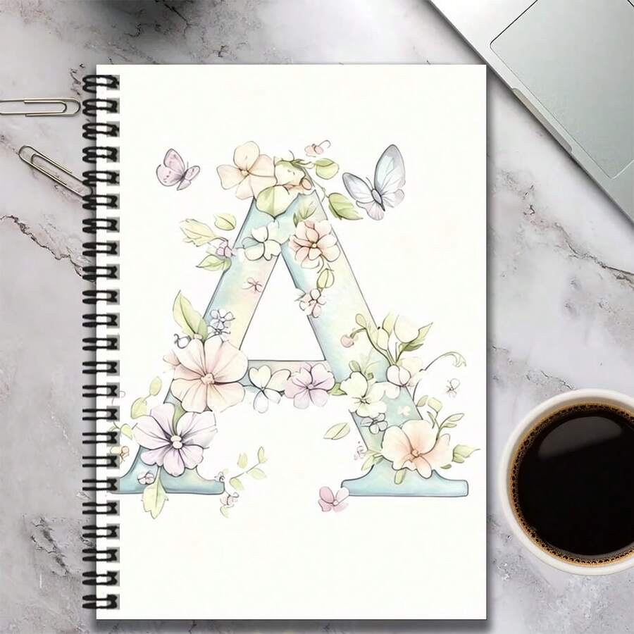 1pc Floral & Butterfly Spiral Notebook, Ideal For Work, Study, Graduation Gift, Birthday Present, Diary, Daily Planner, Minimalist Design, Comfortable Writing, Suitable For Various Occasions - A - View 1