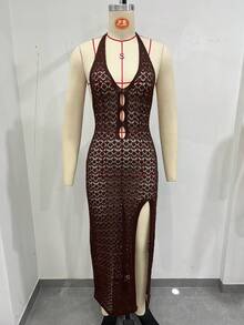 Women's New Summer Spaghetti Strap Off-Shoulder Bohemian Style Dress, Elegant, Perfect For Dates, Beach And Vacation - Coffee Brown - View 5