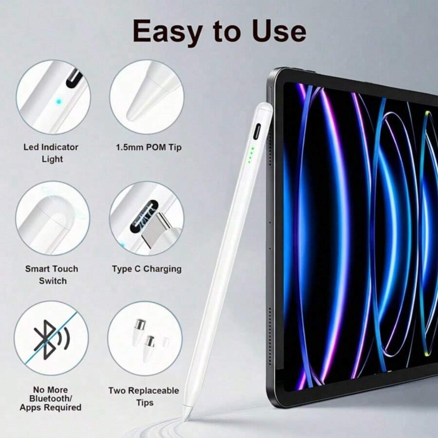 Bút cảm ứng Android, tương thích với máy tính bảng Galaxy Tab A11+/A11/A9/A9+/A8/A7, bút cảm ứng hình bút chì S Pen, màu trắng.