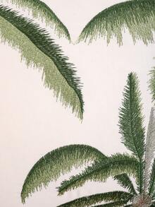 Miater 1pc/2pcs Canvas Embroidered Throw Pillow Cover, Coconut Tree, Floral & Bird Pattern, Fresh Natural Style For Living Room, Bedroom, Sofa, Home Decor, Holiday Gift - Green - View 3