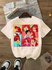 Disney Licensed Women'S Popular Item Featuring A Print Of Ariel, The  Princess. This Short-Sleeve, Round-Neck T-Shirt Is Stylish, Comfortable, And Versatile, Perfect For Casual Wear In Spring, SummerUnisex, Couple Shirts, Excellent Gifts. - Màu be - Xem 1