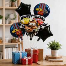 MINISO Cars 5-Piece Balloon Set, Lightning McQueen And Friends Cartoon IP Star And Round Balloons For Birthday Party, Home, Holiday, Festival Celebration, Photo Background, Fun Whimsical Design, Colorful Durable Material, Easy Setup, Perfect For Family Gatherings And Special Occasions - View 6