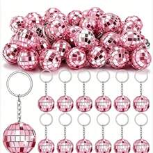 5 piezas de bolas pequeñas estilo europeo para decoraciones del hogar de Año Nuevo y fiestas de Navidad - Llavero con superficie de espejo DISCO para coche - Regalo - rosa - Ver 5