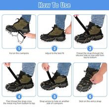 1 Pair 24 Spikes Crampons Anti Slip Ice Cleats For Shoes Boots Traction Grip With Stainless Steel Spikes Silicone For Hiking Walking Winter Outdoor Safety Gear - X-Large - View 6