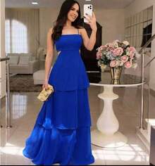 Long Chiffon Party Dress With Ruffles And Built-In Bra For Weddings, Graduations, Birthdays, And Summer Events. - Royal Blue - View 1