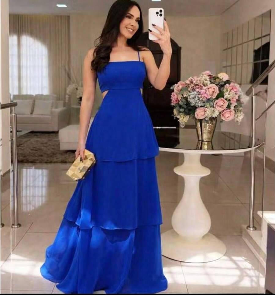Long Chiffon Party Dress With Ruffles And Built-In Bra For Weddings, Graduations, Birthdays, And Summer Events. - Royal Blue - View 1