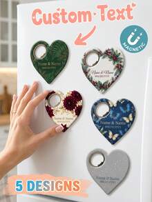 Personalized Wedding Favor Magnetic Bottle Opener, Bride's Gift To Wedding Guests, Heart-Shaped Wedding Commemorative Magnetic Bottle Opener And Thank You Card - Multicolor - View 3