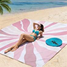 1pc Extra Large Light Pink Radiant Pattern Quick-Dry Beach Blanket, Suitable For 1-3 Adults - Lightweight, Durable Polyester Fabric - Perfect For Travel, Camping, Hiking And Leisure Beach Time, Beach Mat, Camping Ground Cover - Light Pink Radial Pattern - View 4