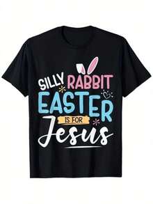 There's Only One Short-Sleeved T-Shirt Available. Cotton T-Shirt For Youth "The Silly Easter Bunny Is For Jesus", Fun And Colorful, Short Sleeve And Crew Neck, For Boys And Girls, Perfect For Easter Celebrations, Festive T-Shirt For Youth | Urban Style T-Shirt | Comfortable Fit T-Shirt, Girls' Clothing - 黑色 - 查看 1