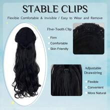 High Temperature Silk Big Wavy Ponytail Wig, Elastic Net Drawstring Hairnet Style Synthetic Curly Hair Ponytail - 1B# - View 2