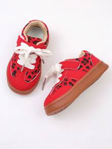 1 par de zapatos deportivos de moda rojos para niños, zapatos de niña con estampado de leopardo, ligeros y cómodos con suela blanda, adecuados para actividades escolares, viajes, deportes al aire libre, uso diario y reuniones casuales - Rojo - Ver 5