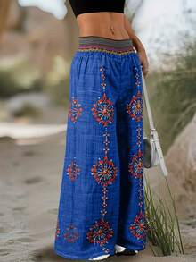 Plus Size - Plus Size - New Spring/Autumn Design Niche High Waist Retro Loose Casual Pants With Random Print Wide Leg - Black - View 10