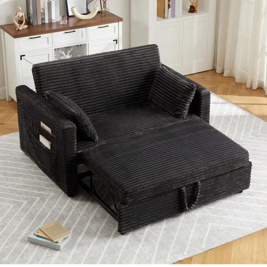 Sofá cama de 2 plazas de 55 pulgadas, sofá convertible con respaldo regulable, tapizado en terciopelo pana desmontable, color gris oscuro, ideal para salón - Gris Oscuro - Ver 1